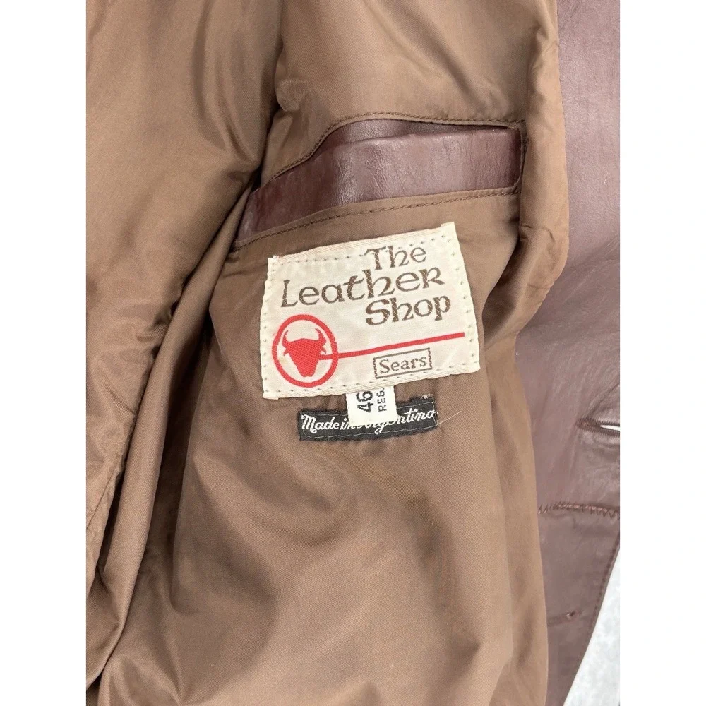 Vintage Sears The Leather Shop Brown Leather Blazer Jacket 46R Men's